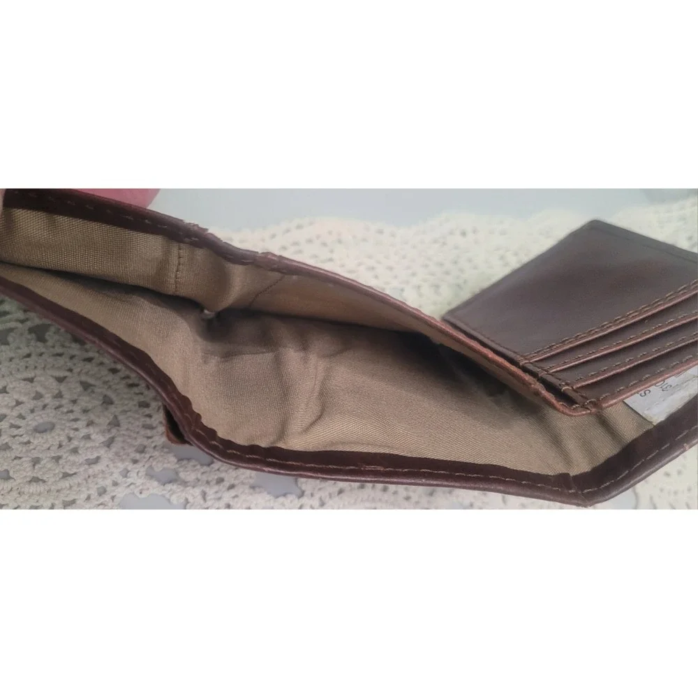 Columbia Mens Trifold Genuine Coated Leather Wallet Brown RFID Security Wallet